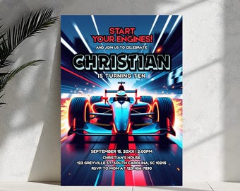 Editable Race Car Birthday Invitation Sport Race Car Invite, Boys Invitation, Car Birthday Invitation, INSTANT DOWNLOAD, Canva Template