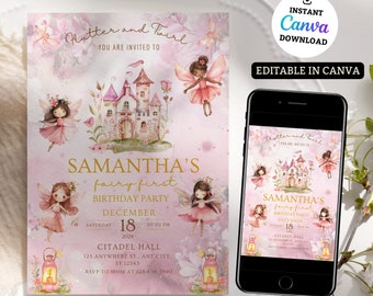Editable Fairy Birthday Invitation Whimsical Enchanted Pixie Fairy Party Magical Floral Fairy Princess Party Instant Download Editable