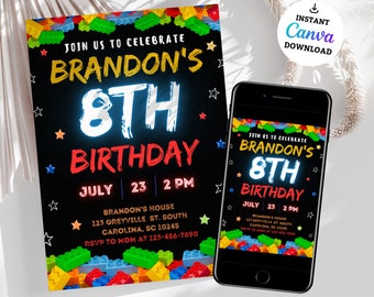 Editable Building Blocks Birthday Invitation, Blocks Invitation, Construction Invitation, Editable Birthday Party Invitation, Digital Invite