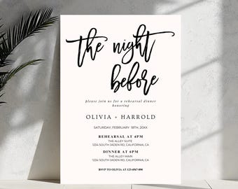 The Night Before Rehearsal Dinner Invitation, Modern Minimalist Rehearsal Dinner Invite Instant Download Wedding Rehearsal Editable Template