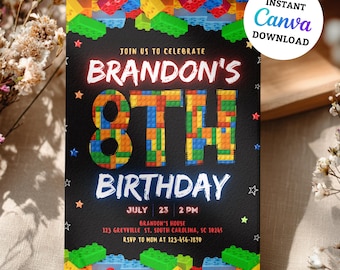 Editable Building Blocks Birthday Invitation, Blocks Invitation, Construction Invitation, Editable Birthday Party Invitation, Digital Invite