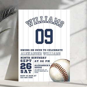 Editable Baseball Birthday Invitation, Baseball Invites, Instant Download Baseball Invitations, Digital File, navy blue red boy party invite