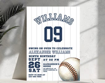 Editable Baseball Birthday Invitation: Navy Blue & Red (Digital File)