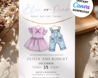 Boho Gender Reveal Invitation, Vintage Baby Clothes Gender Reveal Instant Download, Editable Gender Reveal Invite Template, Neutral Baby