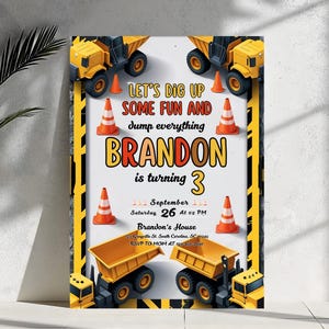 Construction Truck Birthday Invitation: Modern Dump Truck Party (Digital Download, 5x7&quot; PDF Template)