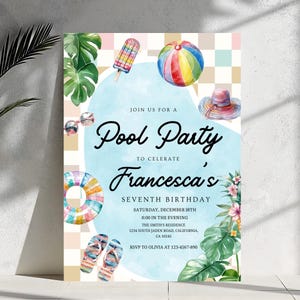 Editable Pool Party Invitation, Girl Pool Birthday Party, Pastel Invite, Summer Birthday Party, Swimming Party, Digital, Birthday invitation