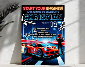Editable Race Car Birthday Invitation: Canva Template (Instant Download)
