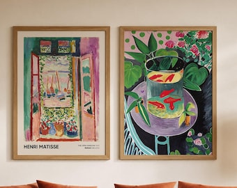 Henri Matisse Wall Art Set of 2, Fauvist Exhibition Posters, Colorful Botanical Prints, French Gallery Wall Decor