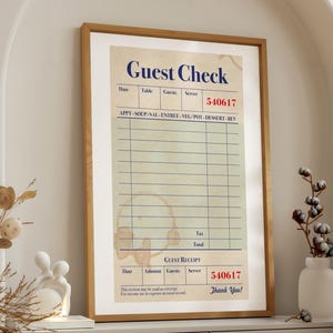 Arte de parede para cheque de convidado, estilo retrô, pôster engraçado para cozinha, bar, café ou garçonete, design de recibo de presente, decoração de restaurante