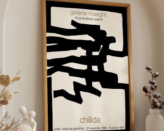 Chillida Lurrak Exhibition Poster, Galerie Maeght, Black Abstract Art Print