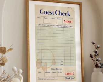 Retro Diner Guest Check Poster | Kitchen Cafe Wall Art
