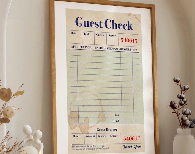 Retro Diner Guest Check Poster | Kitchen Cafe Wall Art