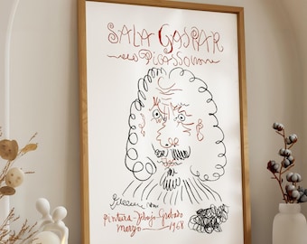 Picasso Sala Gaspar Art Print, 1968 Sketch Portrait, Mid-Century Modern Decor