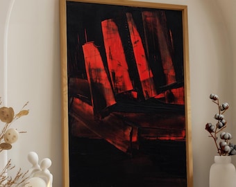 Soulages Abstrakte rot schwarze Malerei Druck | Moderne Kunst Poster | Zeitgenössische Wanddekoration
