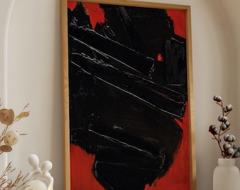 Soulages Abstrakt Schwarz Rot Kunstdruck | Moderne Malerei Poster | Zeitgenössische Wanddekoration