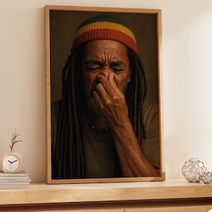 Divertente stampa murale raffigurante un uomo Rasta - Poster con dreadlocks reggae e naso che si tiene per il bagno, stampa con atmosfera puzzolente, divertente idea regalo.