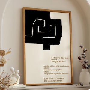 Chillida Exhibition Poster Print, 1972 Maeght Editeur Lithography, Abstract Black Form Minimal Artwork for Home Gallery Walls