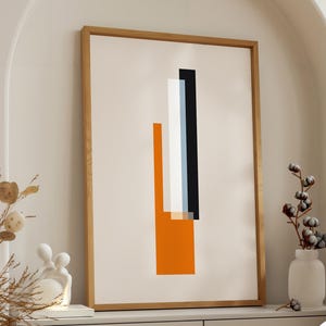 Poster geometrico Bauhaus - Arte murale astratta minimalista arancione e nera, design moderno, stampa verticale audace, arredamento creativo per la casa