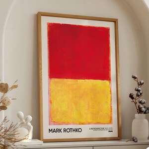 Póster abstracto rojo y amarillo de Mark Rothko, arte mural expresionista, impresión de campo de color, papel mate