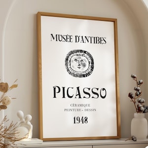 Vintage Picasso Antibes Exhibition Poster Museum Art Print Black and White Ceramic Drawing Wall Art Mid Century Modern Home Decor Gift