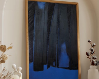 Toile Murale Pierre Soulages – Affiche Abstraite Noir Et Bleu, Peinture Graffiti Moderne 60x80 Cm Sans Cadre