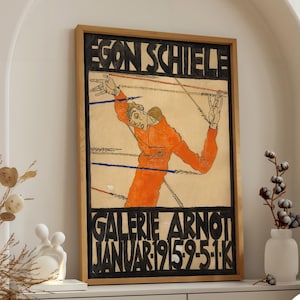Egon Schiele Galerie Arnot Poster Print Expressionist Art Reproduction Vintage Exhibition Wall Decor Figurative Orange