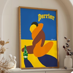 Bernard Villemot Perrier Poster - Vintage French Drink Advertisement, Colorful Retro Wall Art, Modern Pop Style Print