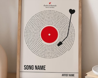 Custom Song Lyrics Vinyl Record Print, Personalized Couple Gift-P12