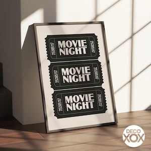Black Movie Night Ticket Poster Print - Retro Ticket Wall Art for Home Theater, Bar Decor, Dorm Vibes or Trendy Apartment Style