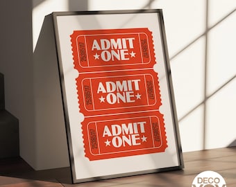 Admit One Ticket Poster | Retro Movie Theater Wall Art