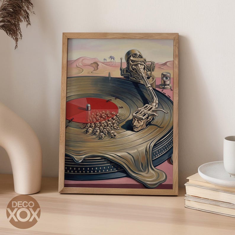 Surreal Turntable Poster, Salvador Dali Style Vinyl Art, Psychedelic Music Decor image 2