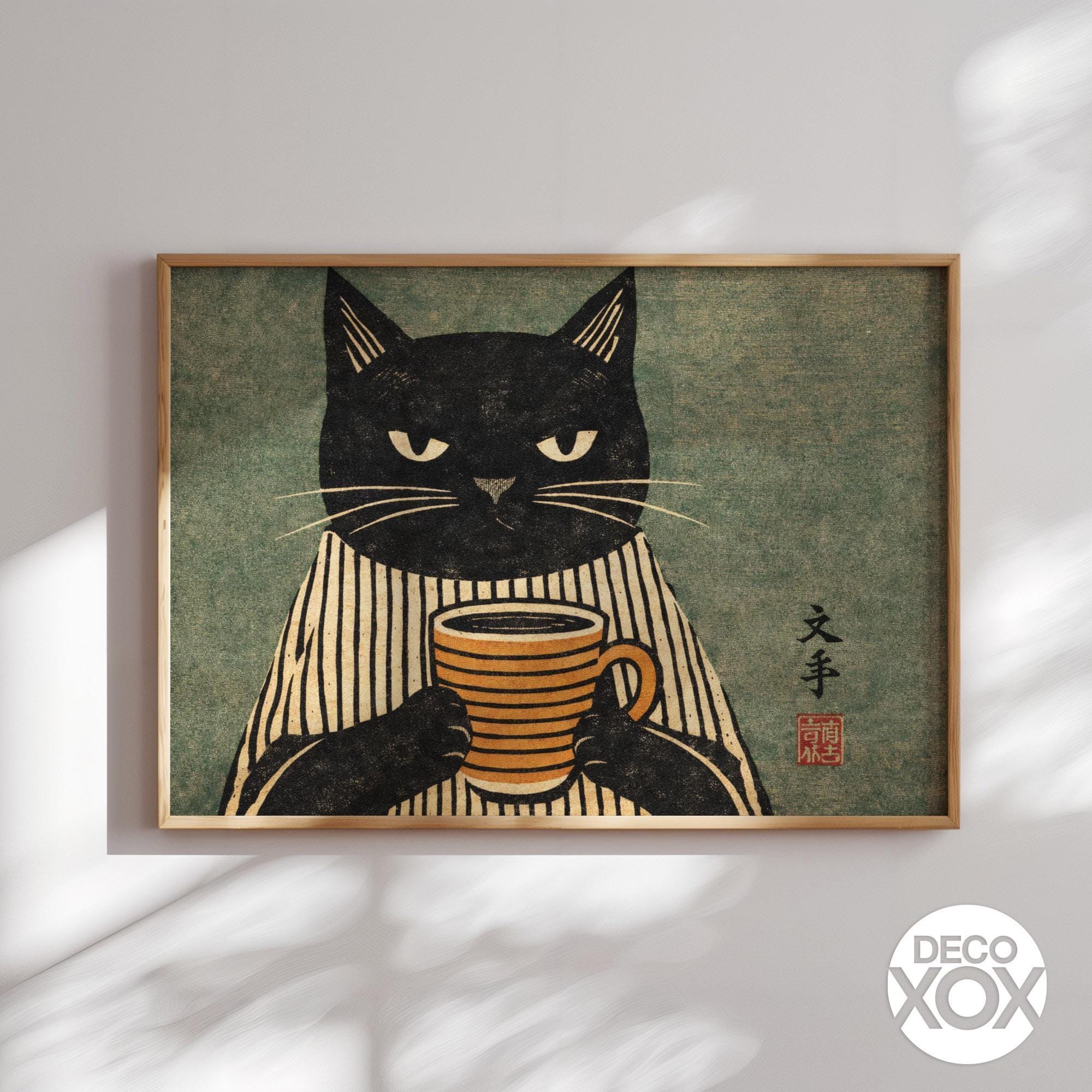 Japanese Coffee Cat Poster - Etsy