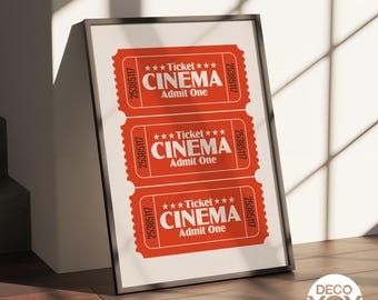 Red Cinema Ticket Poster – Retro Movie Art Print