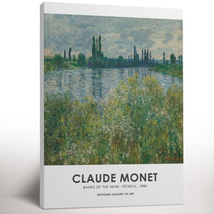 Monet Wall Art, Banks of the Seine, Vetheuil-1880, Monet Stretched Canvas, Botanical Canvas Art, Vintage Print, Gift for Mom