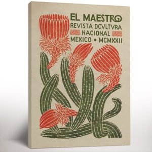Mexican Exhibition Canvas Prints, Vintage Mexican Culture Decor, Blooming Cactus Print, Living Room Decor, Housewarming Gift