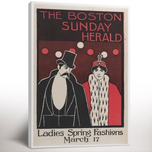 Boston Sonntag Herald Vintage Werbung gerahmt Leinwanddruck, Vintage Magaine Cover Print, Eclectic Vintage Wanddekor, rotes Wanddekor