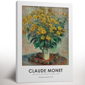 Claude Monet Canvas Wall Art, Jerusalem Artichoke Flowers-1880, Flower Canvas Print, Vintage Print, Living Room Bedroom Decor