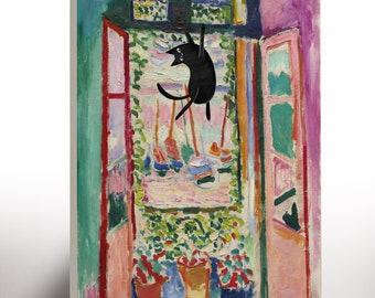 Henri Matisse Hanging Cat Print, Matisse Funny Cat Poster, Black Cat Art, Floral Print, Funny Cat Art, Funny Gift, Housewarming Gift