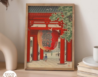 Japanese Lantern Gate Poster, Vintage Ukiyo-e Print, Tokyo Temple Wall Art