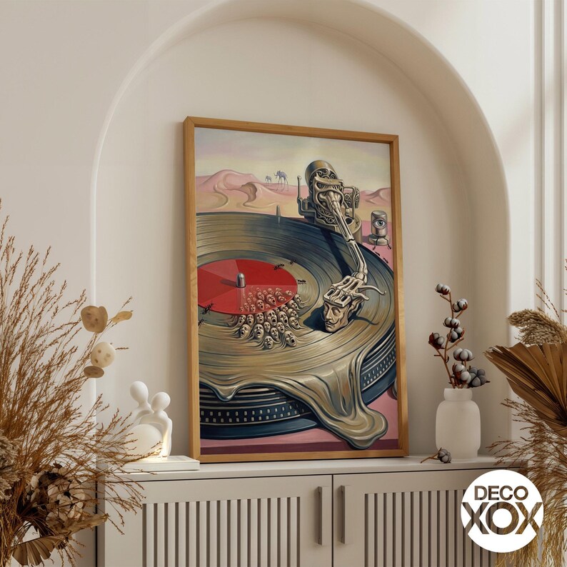Surreal Turntable Poster, Salvador Dali Style Vinyl Art, Psychedelic Music Decor image 4