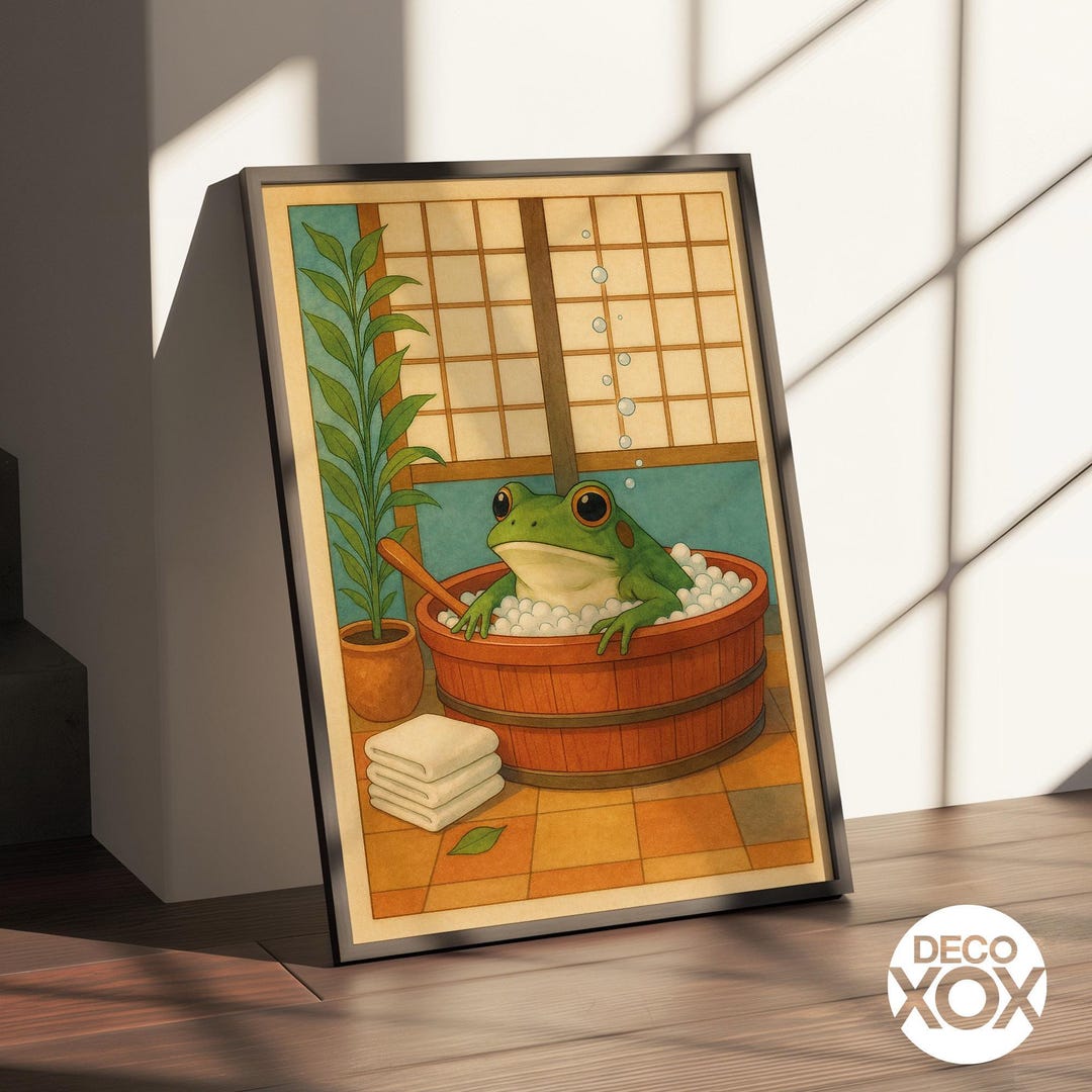 Japanese Frog Bath Poster – Quirky Bathroom Art Print - Etsy