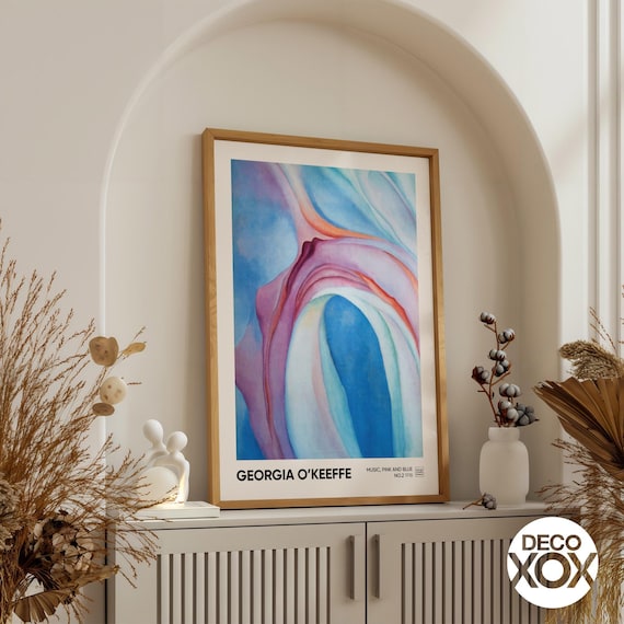 Georgia O'keeffe Music Pink and Blue Print, Abstract Art, Vintage