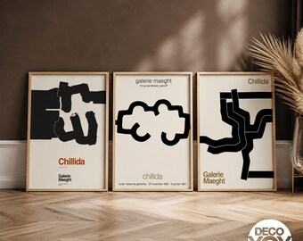 Eduardo Chillida Poster Set of 3, Galerie Maeght Exhibition Prints, Abstract Modern Wall Art