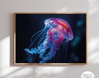 Bioluminescent Jellyfish Art Print, Deep Sea Ocean Wall Decor