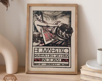 El Maestro Mexico Poster, Vintage Mexican Art Print, Art Deco Wall Decor