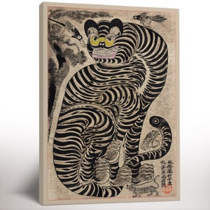Talismanic Tiger Leinwanddrucke, Vintage japanische Kunst, Tiere Leinwanddrucke, Jugendlich Schlafzimmer, Wohnzimmerdekor, Housewarminggeschenk