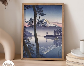 Mount Fuji Lake Poster, Vintage Japanese Ukiyo-e Print, Zen Wall Art