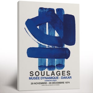 Mostra su tela Pierre Soulages Stampa su tela, stampa artistica da parete blu, mostra astratta, regalo di inaugurazione della casa