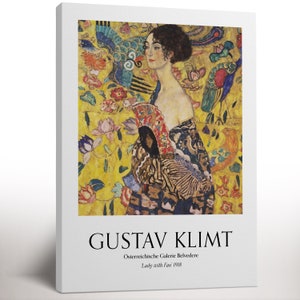 Gustav Klimt Exhibition Canvas Print, Lady With Fan, Modern Woman Portrait Painting, Art Nouveau, Cool Home Art