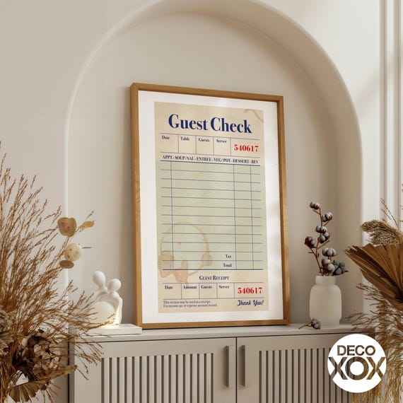 Retro Diner Guest Check Poster | Kitchen Cafe Wall Art